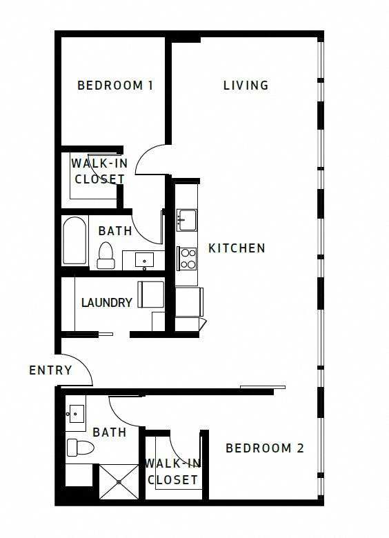 Floor plan for 2 beds, 2 baths, 1111 sqft